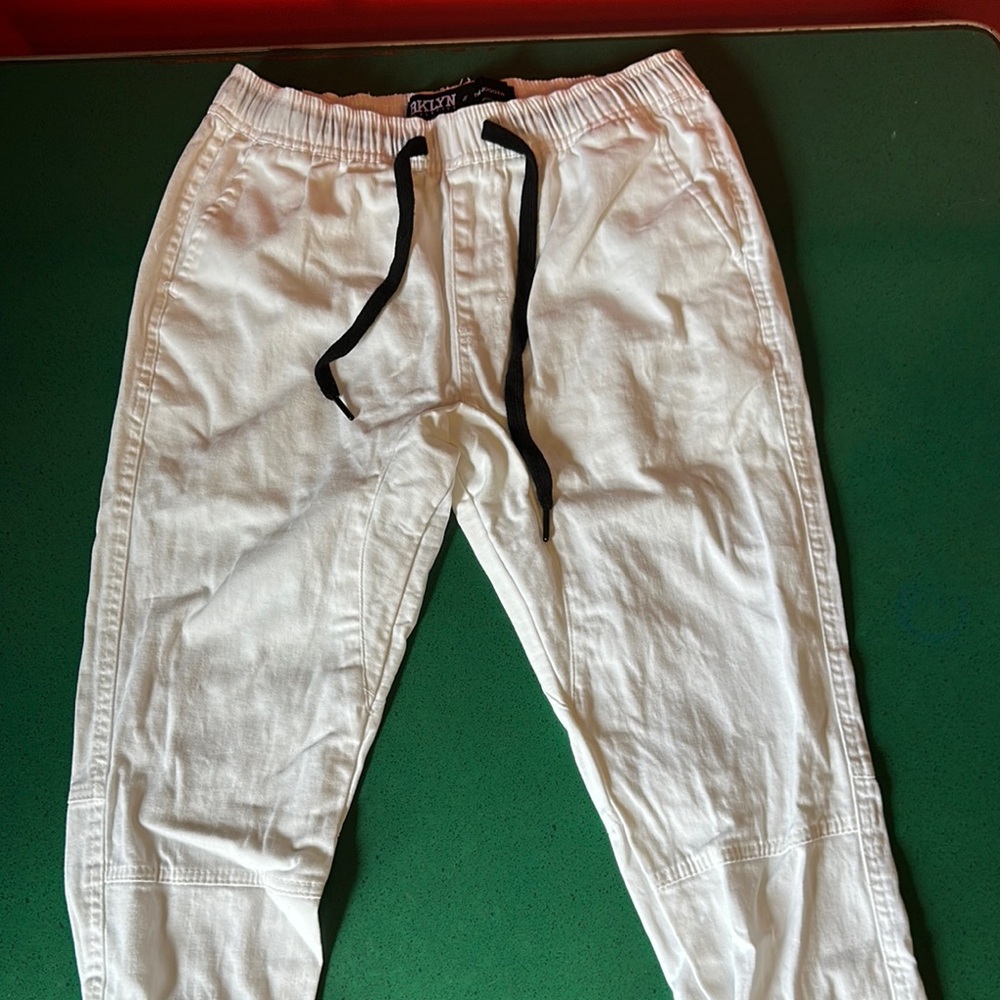 White Relaxed Fit Joggers with Elastic Cuffs